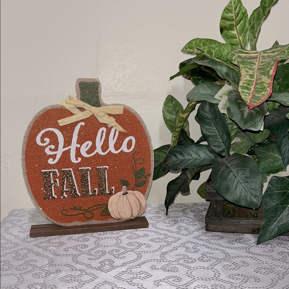 Hello Fall Pumpkin glittery Decor